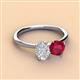 3 - Tanya Oval Shape White Sapphire & Cushion Shape Ruby 2 Stone Duo Ring 