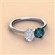 3 - Tanya Oval Shape White Sapphire & Cushion Shape London Blue Topaz 2 Stone Duo Ring 