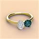 3 - Tanya Oval Shape White Sapphire & Cushion Shape London Blue Topaz 2 Stone Duo Ring 