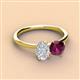 3 - Tanya Oval Shape White Sapphire & Cushion Shape Rhodolite Garnet 2 Stone Duo Ring 