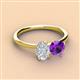 2 - Tanya Oval Shape White Sapphire & Cushion Shape Amethyst 2 Stone Duo Ring 