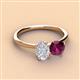 3 - Tanya Oval Shape White Sapphire & Cushion Shape Rhodolite Garnet 2 Stone Duo Ring 