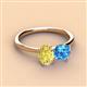 3 - Tanya Oval Shape Yellow Sapphire & Cushion Shape Blue Topaz 2 Stone Duo Ring 