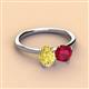 3 - Tanya Oval Shape Yellow Sapphire & Cushion Shape Ruby 2 Stone Duo Ring 