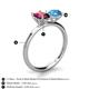 4 - Tanya Oval Shape Rhodolite Garnet & Cushion Shape Blue Topaz 2 Stone Duo Ring 