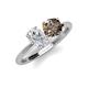 5 - Tanya Oval Shape White Sapphire & Cushion Shape Smoky Quartz 2 Stone Duo Ring 