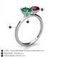 4 - Tanya Oval Shape Emerald & Cushion Shape Rhodolite Garnet 2 Stone Duo Ring 