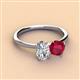 3 - Tanya Oval Shape IGI Certified Lab Grown Diamond & Cushion Shape Ruby 2 Stone Duo Ring 