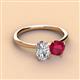 3 - Tanya Oval Shape IGI Certified Lab Grown Diamond & Cushion Shape Ruby 2 Stone Duo Ring 