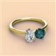 2 - Tanya Oval Shape IGI Certified Lab Grown Diamond & Cushion Shape London Blue Topaz 2 Stone Duo Ring 
