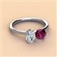 3 - Tanya Oval Shape IGI Certified Lab Grown Diamond & Cushion Shape Rhodolite Garnet 2 Stone Duo Ring 