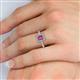 5 - Wanda Desire Emerald Cut 7x5 mm Pink Tourmaline and Round Diamond Leaf Engraved Halo Engagement Ring 