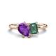 1 - Nadya Pear Shape Amethyst & Emerald Shape Lab Created Alexandrite 2 Stone Duo Ring 