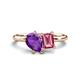 1 - Nadya Pear Shape Amethyst & Emerald Shape Pink Tourmaline 2 Stone Duo Ring 