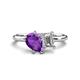 1 - Nadya Pear Shape Amethyst & Emerald Shape GIA Certified Diamond 2 Stone Duo Ring 