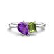 1 - Nadya Pear Shape Amethyst & Emerald Shape Peridot 2 Stone Duo Ring 