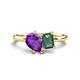 1 - Nadya Pear Shape Amethyst & Emerald Shape Lab Created Alexandrite 2 Stone Duo Ring 