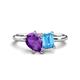 1 - Nadya Pear Shape Amethyst & Emerald Shape Blue Topaz 2 Stone Duo Ring 