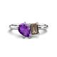 1 - Nadya Pear Shape Amethyst & Emerald Shape Smoky Quartz 2 Stone Duo Ring 