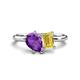 1 - Nadya Pear Shape Amethyst & Emerald Shape Yellow Sapphire 2 Stone Duo Ring 