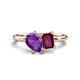 1 - Nadya Pear Shape Amethyst & Emerald Shape Rhodolite Garnet 2 Stone Duo Ring 