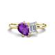 1 - Nadya Pear Shape Amethyst & Emerald Shape White Sapphire 2 Stone Duo Ring 