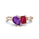 1 - Nadya Pear Shape Amethyst & Emerald Shape Ruby 2 Stone Duo Ring 