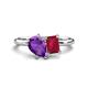 1 - Nadya Pear Shape Amethyst & Emerald Shape Ruby 2 Stone Duo Ring 