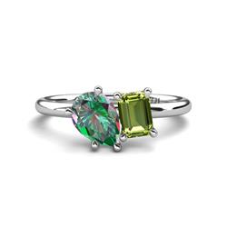 Nadya Pear Shape Lab Created Alexandrite Emerald Shape Peridot Stone Duo Ring Pear Shape Lab Created Alexandrite Emerald Shape Peridot ctw Four Prong Womens Stone Duo Engagement Ring K White Gold