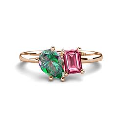 Nadya Pear Shape Lab Created Alexandrite Emerald Shape Pink Tourmaline Stone Duo Ring Pear Shape Lab Created Alexandrite Emerald Shape Pink Tourmaline ctw Four Prong Womens Stone Duo Engagement Ring K Rose Gold