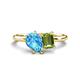 1 - Nadya Pear Shape Blue Topaz & Emerald Shape Peridot 2 Stone Duo Ring 