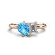 1 - Nadya Pear Shape Blue Topaz & Emerald Shape Forever Brilliant Moissanite 2 Stone Duo Ring 