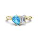 1 - Nadya Pear Shape Blue Topaz & Emerald Shape White Sapphire 2 Stone Duo Ring 
