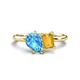 1 - Nadya Pear Shape Blue Topaz & Emerald Shape Citrine 2 Stone Duo Ring 