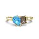 1 - Nadya Pear Shape Blue Topaz & Emerald Shape Smoky Quartz 2 Stone Duo Ring 