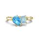 1 - Nadya Pear Shape Blue Topaz & Emerald Shape Aquamarine 2 Stone Duo Ring 