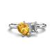 1 - Nadya Pear Shape Citrine & Emerald Shape Forever One Moissanite 2 Stone Duo Ring 