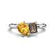 1 - Nadya Pear Shape Citrine & Emerald Shape Smoky Quartz 2 Stone Duo Ring 