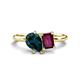 1 - Nadya Pear Shape London Blue Topaz & Emerald Shape Rhodolite Garnet 2 Stone Duo Ring 