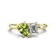 1 - Nadya Pear Shape Peridot & Emerald Shape Forever Brilliant Moissanite 2 Stone Duo Ring 