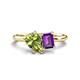 1 - Nadya Pear Shape Peridot & Emerald Shape Amethyst 2 Stone Duo Ring 