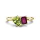 1 - Nadya Pear Shape Peridot & Emerald Shape Rhodolite Garnet 2 Stone Duo Ring 