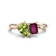 1 - Nadya Pear Shape Peridot & Emerald Shape Rhodolite Garnet 2 Stone Duo Ring 