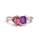 1 - Nadya Pear Shape Pink Tourmaline & Emerald Shape Amethyst 2 Stone Duo Ring 