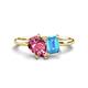 1 - Nadya Pear Shape Pink Tourmaline & Emerald Shape Blue Topaz 2 Stone Duo Ring 