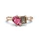 1 - Nadya Pear Shape Pink Tourmaline & Emerald Shape Smoky Quartz 2 Stone Duo Ring 