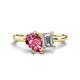 1 - Nadya Pear Shape Pink Tourmaline & Emerald Shape GIA Certified Diamond 2 Stone Duo Ring 