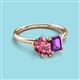 3 - Nadya Pear Shape Pink Tourmaline & Emerald Shape Amethyst 2 Stone Duo Ring 