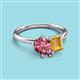 3 - Nadya Pear Shape Pink Tourmaline & Emerald Shape Citrine 2 Stone Duo Ring 