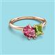 3 - Nadya Pear Shape Pink Tourmaline & Emerald Shape Peridot 2 Stone Duo Ring 